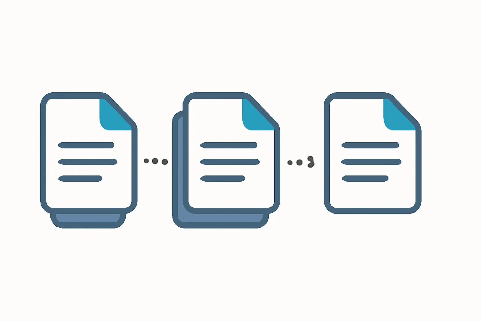 Flat illustration of multiple stacked document forms arranged in a timeline connected by dotted arrows showing sequential filing order