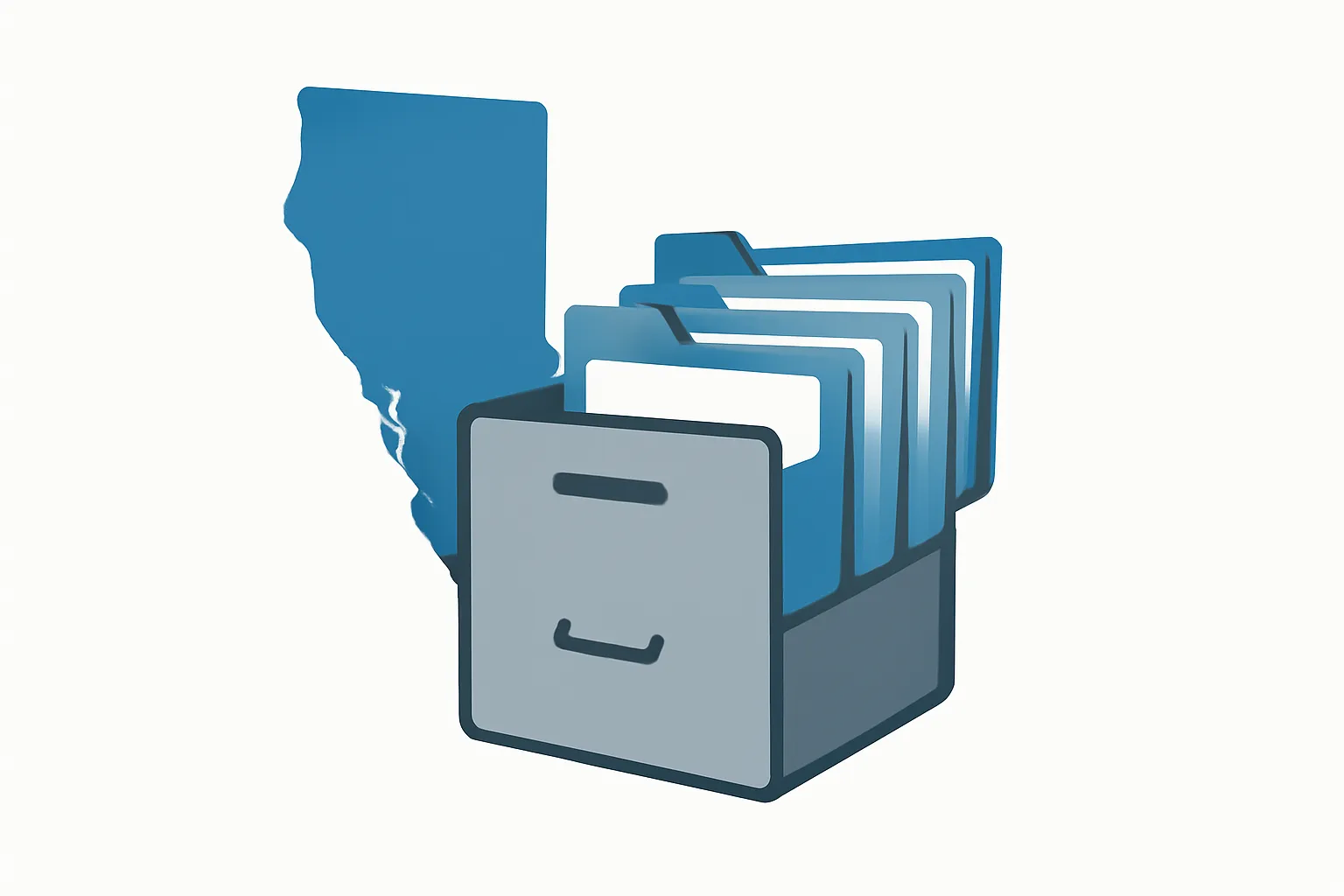 Illustration of an organized filing cabinet with multiple labeled folders representing California divorce forms
