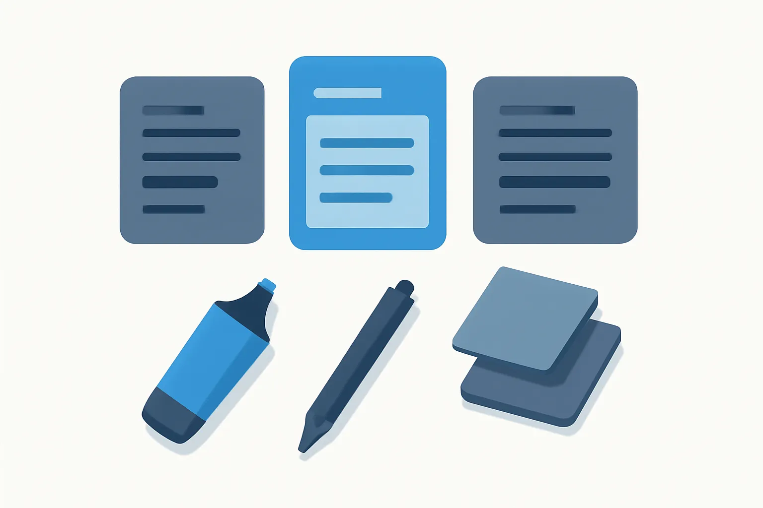 Flat illustration of a desk workspace with multiple divorce forms arranged in an organized grid with highlighter and pen