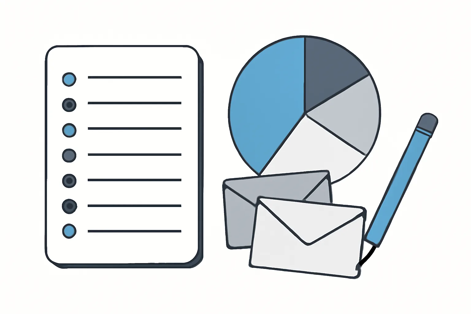 Flat illustration of monthly expense tracking with checklist, pie chart, and bill envelopes for FL-150 declaration