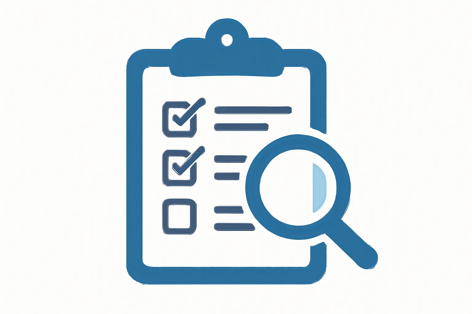 Flat illustration of a checklist on a clipboard with checkmarks and a magnifying glass for FL-155 eligibility review